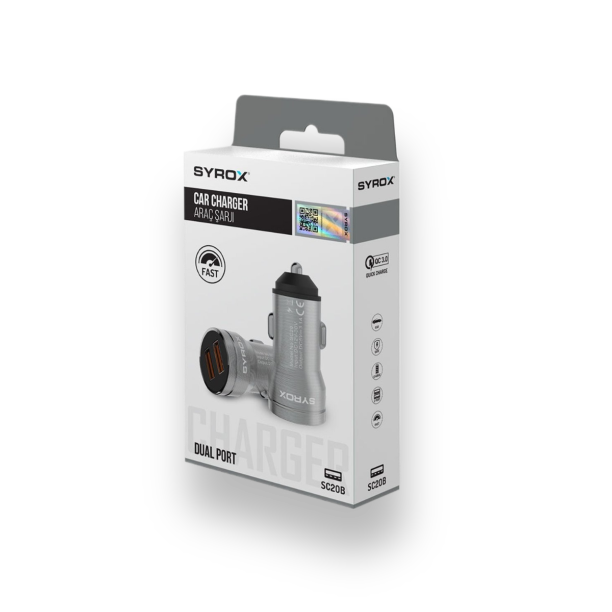 Syrox SC20B Car Cigarette Lighter Charger 3.1A Dual USB Input